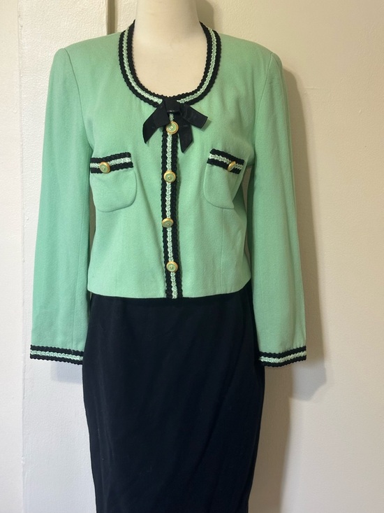 Rickie Freeman for Teri Jon Dresses & Skirts - Vintage Rickie Freeman for TeriJon Mint Green & Black Two-Piece Suit Set Wool